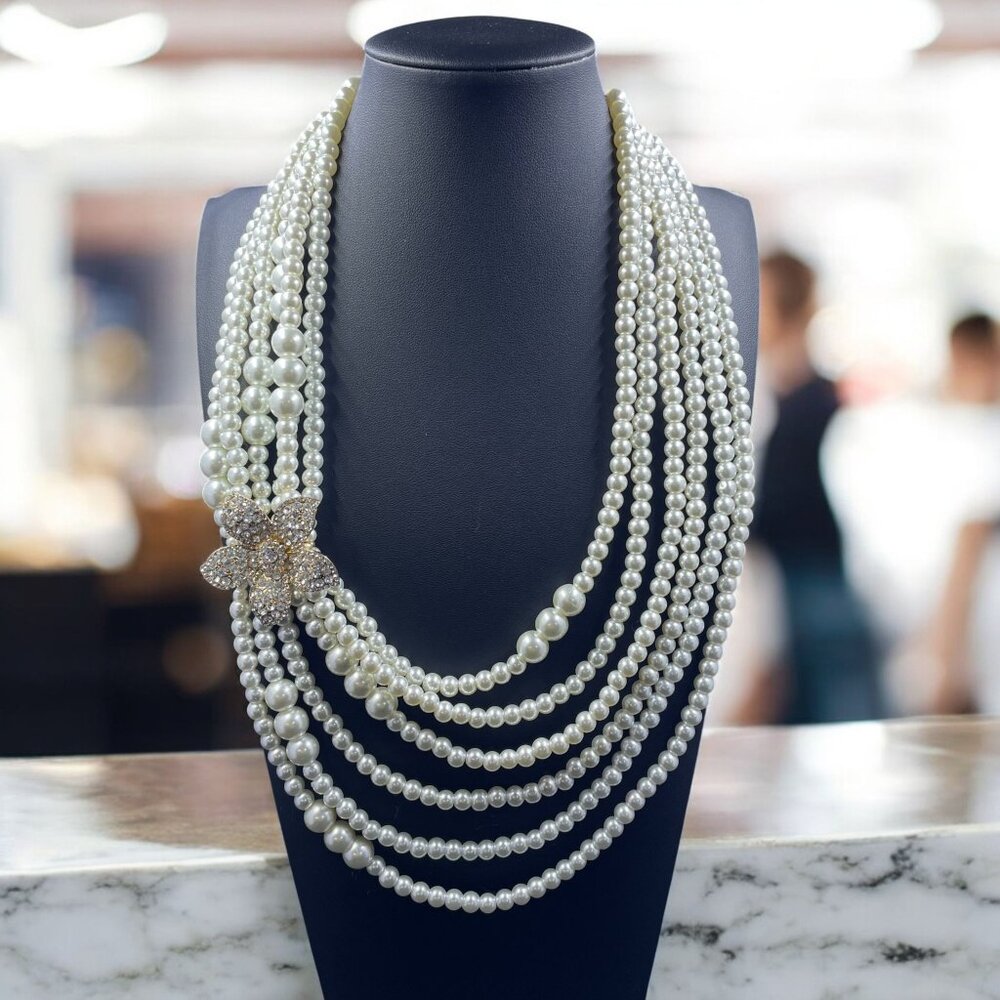 Coquette Pearlcore Statement Necklace Bridal Glam Vintage Elegant‎ Prom Jewelry